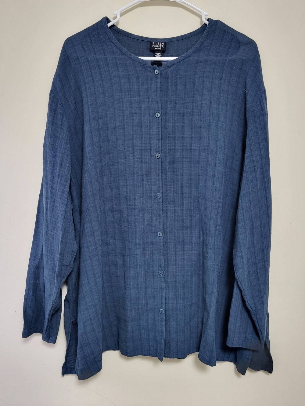 Eileen Fisher viscose linen blend button top 2x Plus Size Italian Quiet Luxury